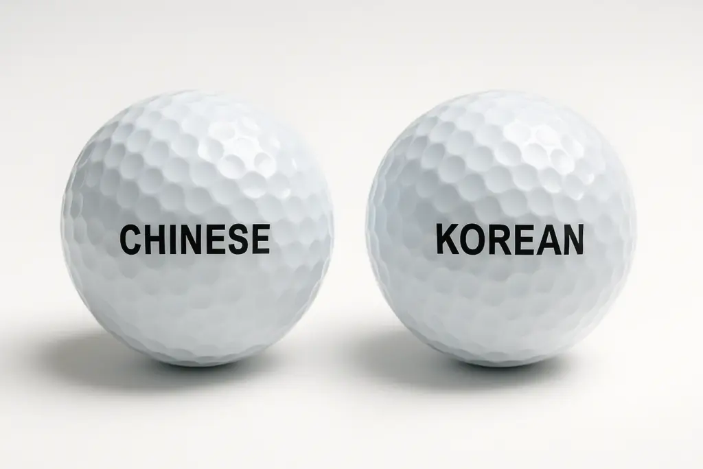 中国製と韓国製ゴルフボールの表面仕上げを比較したサンプル