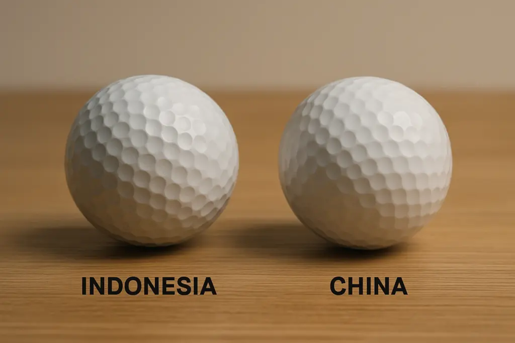 インドネシア製と中国製のゴルフボールを比較したディンプル形状の違い