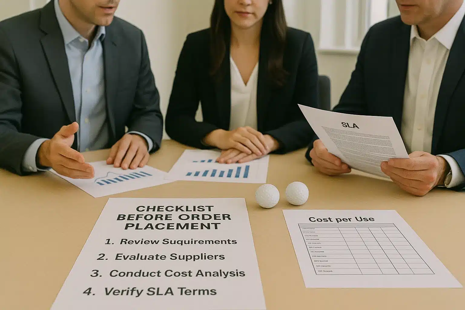 ゴルフボールOEM発注前のコスト分析とSLA確認を行う商談チーム