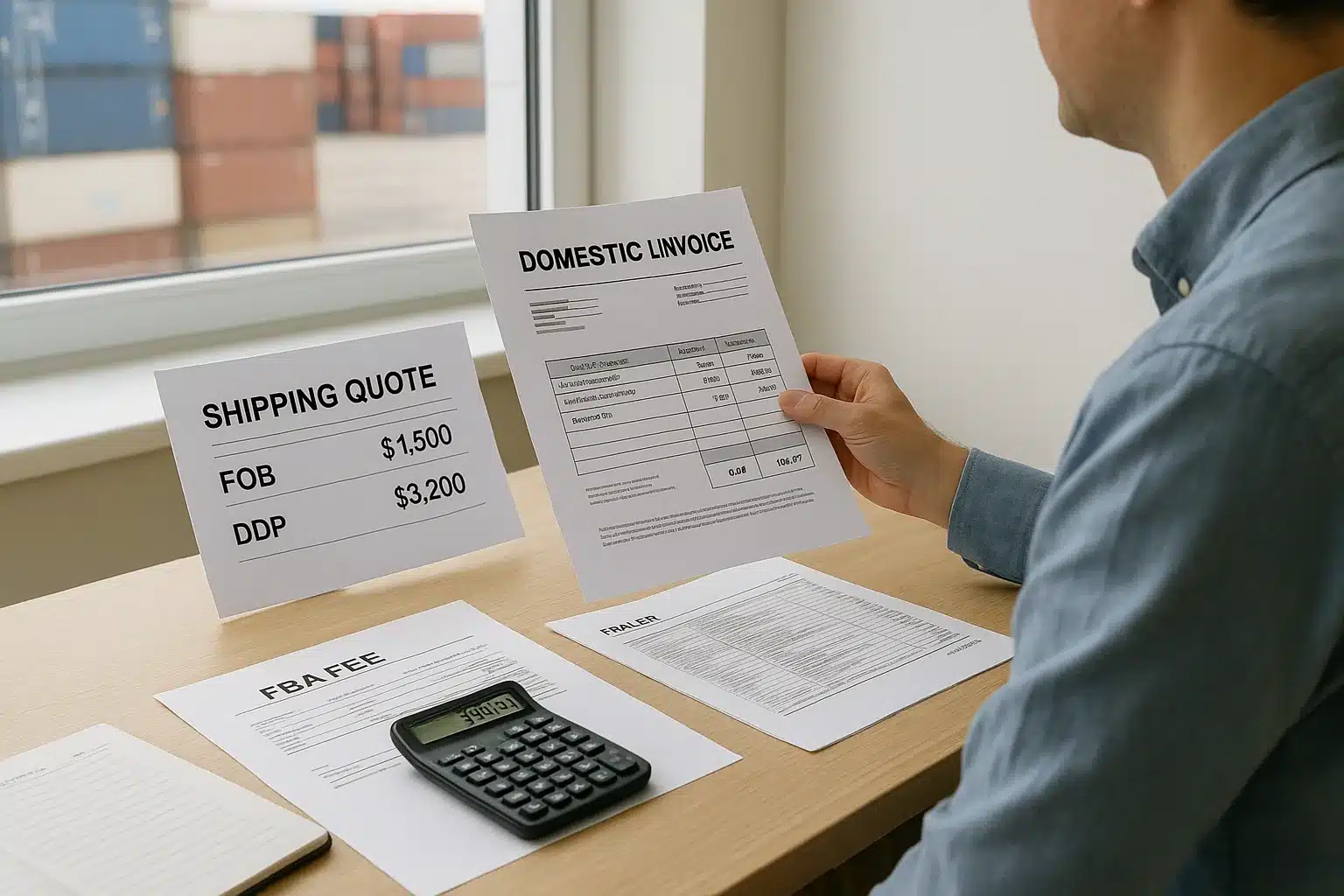 Amazon出荷コストとFBA手数料の確認 国際輸送費やFBA手数料の見積書を確認し、Amazon出荷コストを計算する担当者