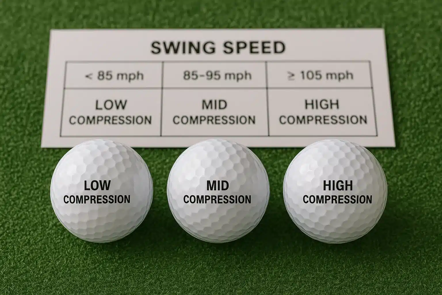 スイングスピードに応じて低・中・高圧縮のゴルフボールを比較し最適モデルを選定するシーン