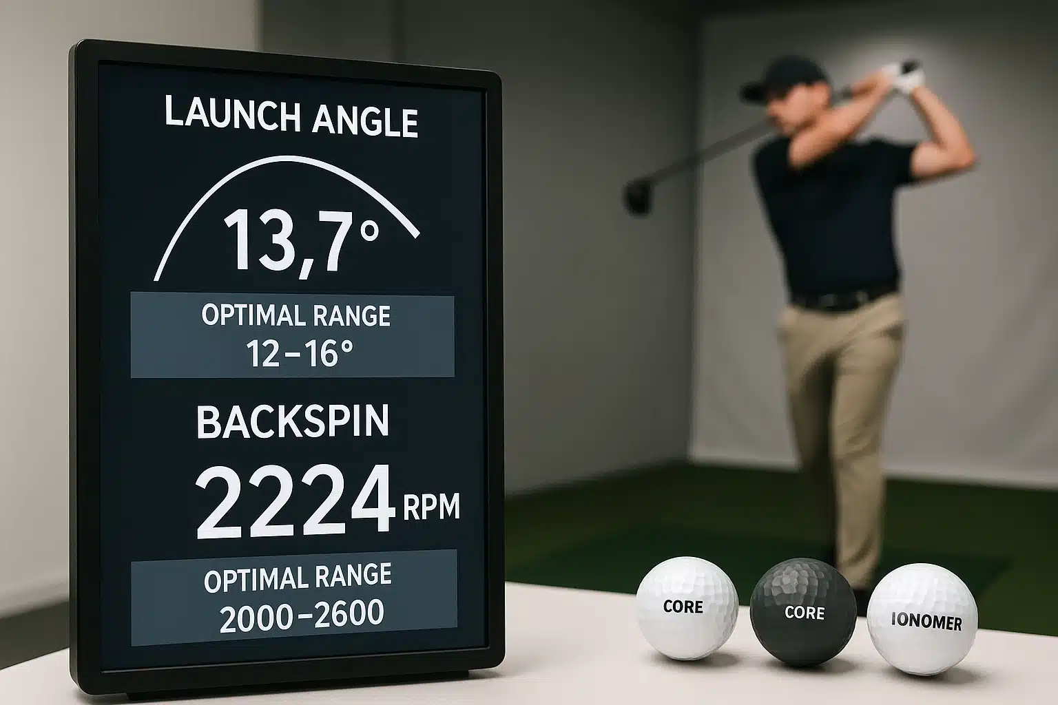 ゴルフボールのコア素材別に打ち出し角とバックスピン量を比較テストするシミュレーション